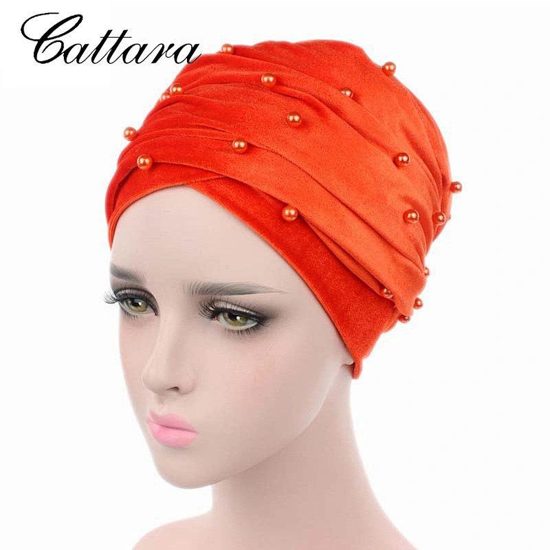 Explosive Foreign Trade Velvet Pearl Turban Hat Muslim Long Tail Hat Wrapped Head Scarf Hat