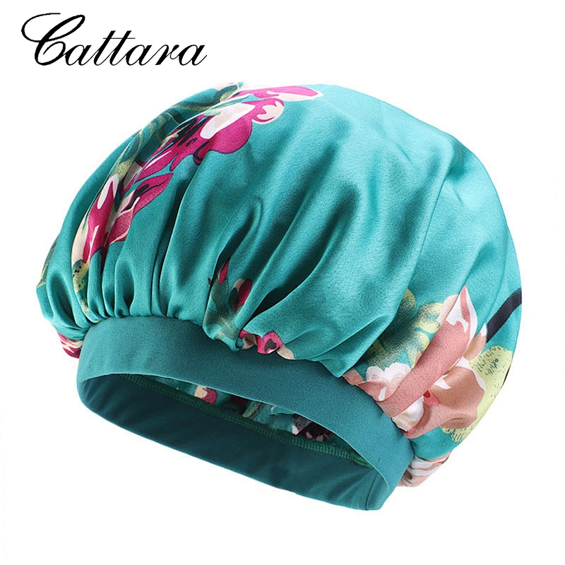Imitation Silk Printed Night Cap Elastic Wide-Brimmed Round Cap Chemotherapy Cap Perm Cap Hair Loss Cap