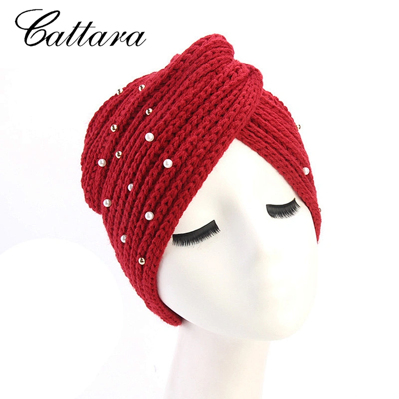 Europe And The United States Popular Starry Bead Wool Twist Hat Indian Hat Winter Warm Turban Hat