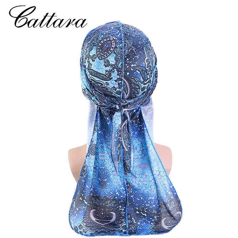 New Imitation Silk Amoeba Pattern Long Tail Pirate Hat Turban Hip-Hop Cape