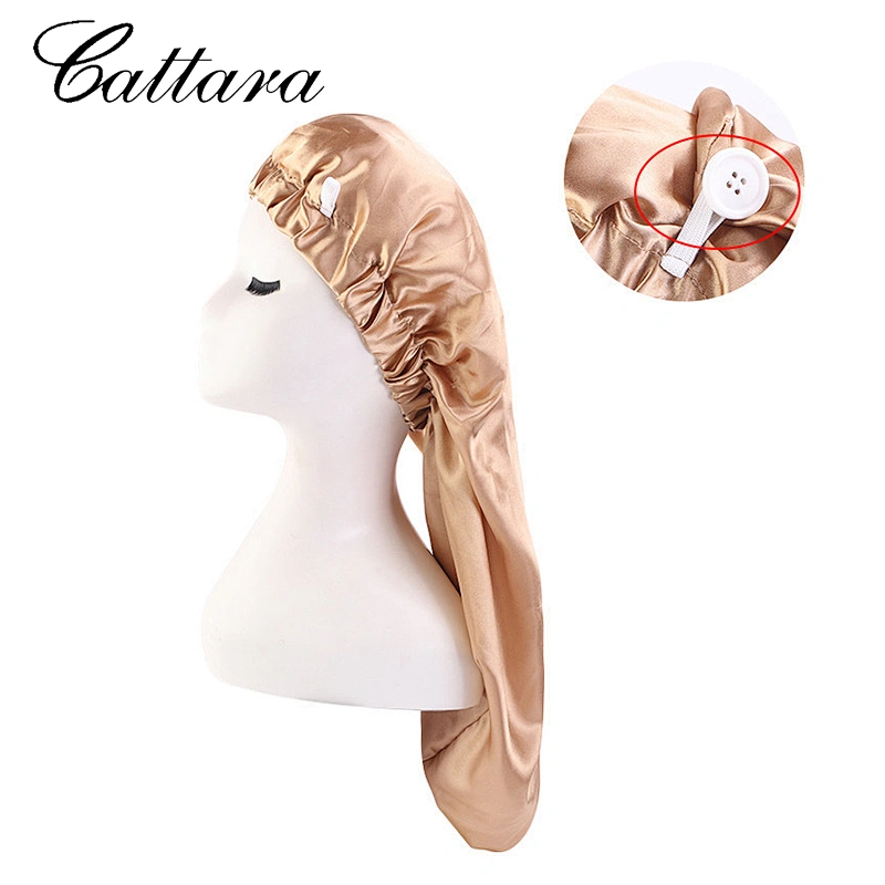 European And American Popular Satin Elastic Buckle Long Hair Care Cap