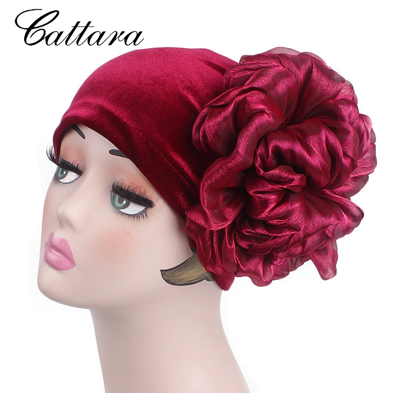 New Flannel Big Flower Turban Cap And Chemotherapy Cap