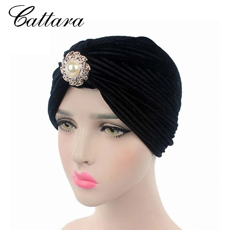 Super Soft Velvet Ladies Turban Hat With Pearl Diamonds