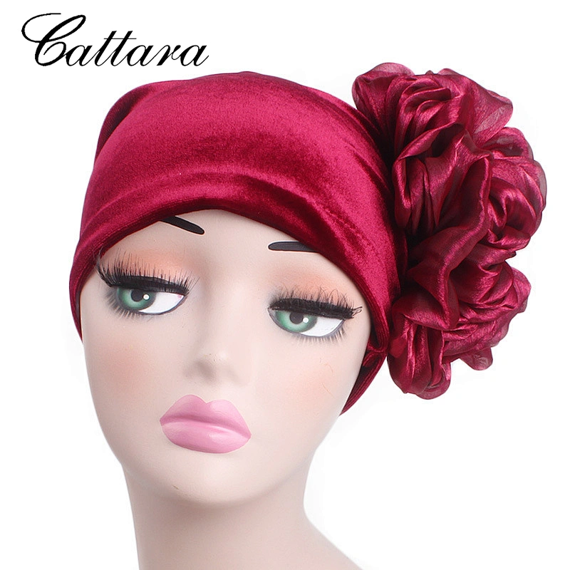 New Flannel Big Flower Turban Cap And Chemotherapy Cap