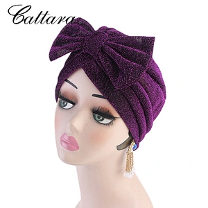 European And American Popular New Style Bright Silk Bowknot Turban Hat National Hat Fashion Hat