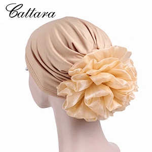 New Style Ladies Stretch Cloth Big Flower Turban Hat