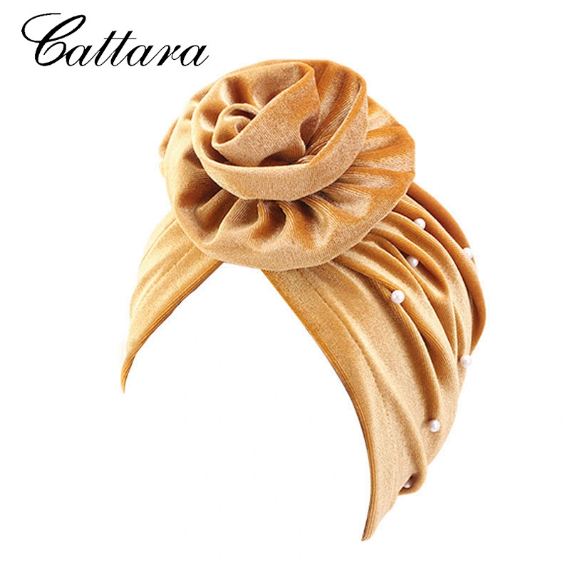 Velvet Pan Flower Ethnic Turban All-Match Hat