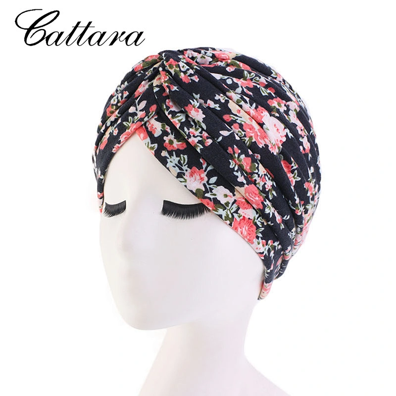 Cotton Pleated Print Turban Hat