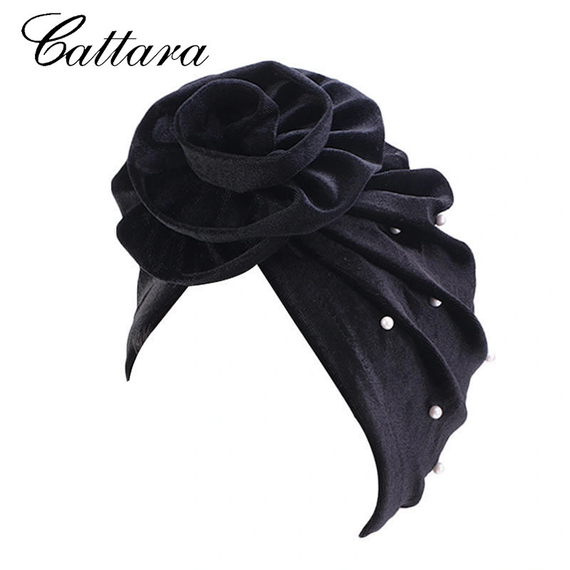 Velvet Pan Flower Ethnic Turban All-Match Hat
