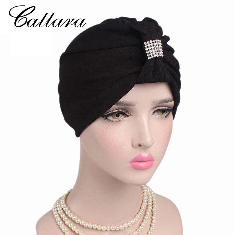 Stretch Cotton Hot Rhinestone Bow Turban Hat