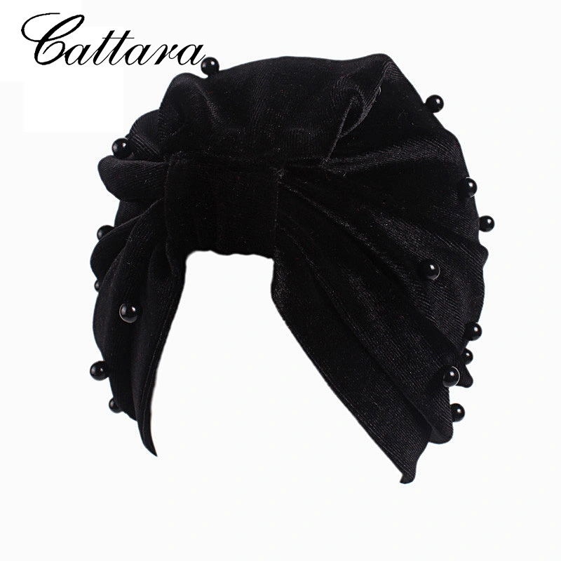 Gold Velvet With Pearl Turban Hat