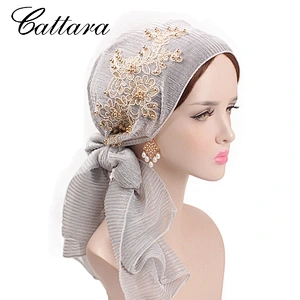 Muslim Bright Silk Pleated Turban Hat, Gold Starry Diamond Ladies Scarf Hat