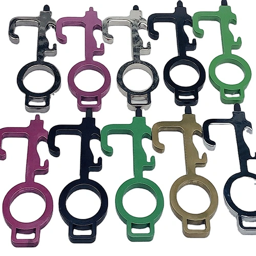 Factory Wholesale Custom Zinc Alloy Zero Contact Key chain No Touch EDC Tool Door Opener Keychain With Bottle Opener