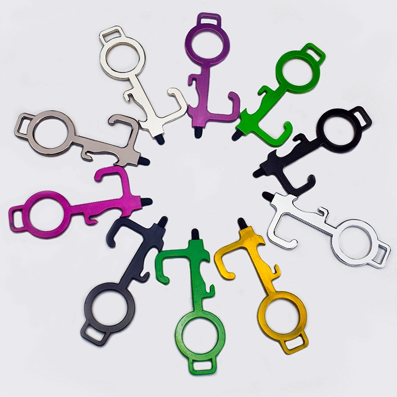 New design spot contactless door opener anti-contact safety protection tool brass EDC key chain bottle opener