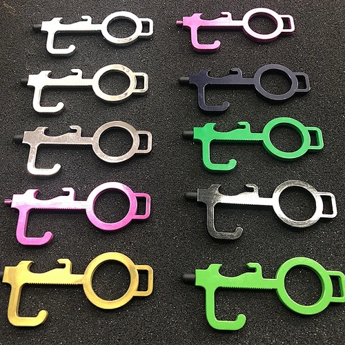 Factory wholesale EDC brass door opener/aluminum zinc alloy contactless tool custom metal keychain with touch pen bottle opener