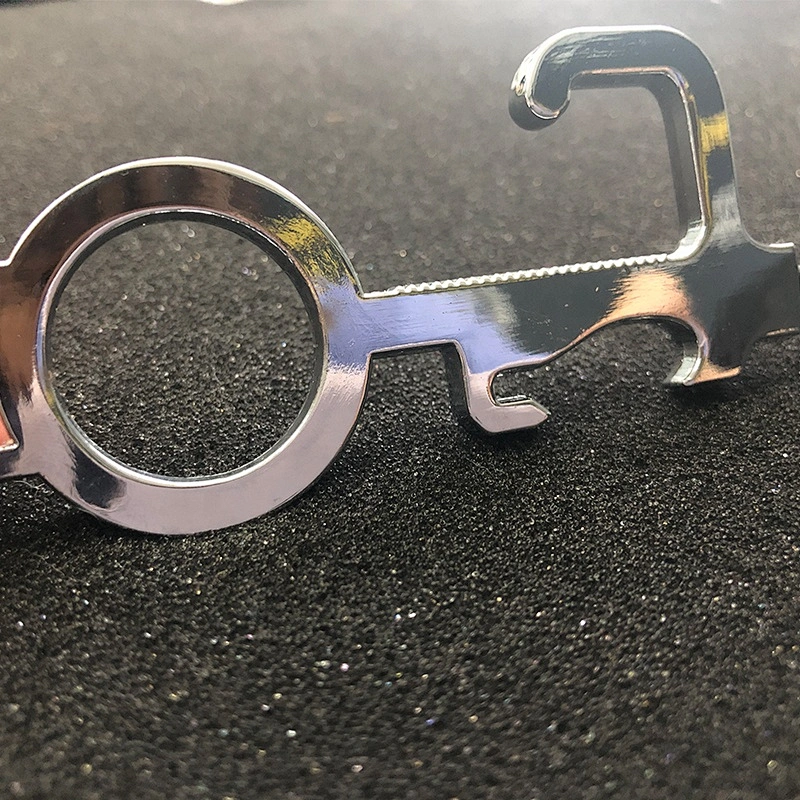Factory wholesale EDC brass door opener/aluminum zinc alloy contactless tool custom metal keychain with touch pen bottle opener