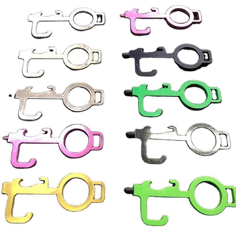 Factory Wholesale Custom Zinc Alloy Zero Contact Key chain No Touch EDC Tool Door Opener Keychain With Bottle Opener