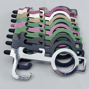 Factory wholesale EDC brass door opener/aluminum zinc alloy contactless tool custom metal keychain with touch pen bottle opener