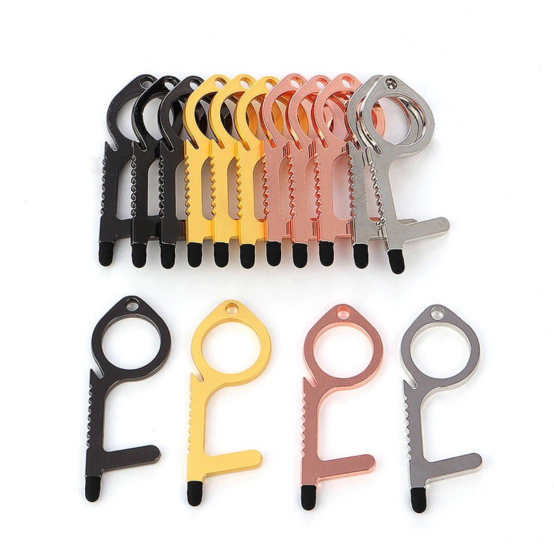 wholesale No touch prevention brass Door opener tool anti-contact safety protection EDC door opener and keychain Corkscrew