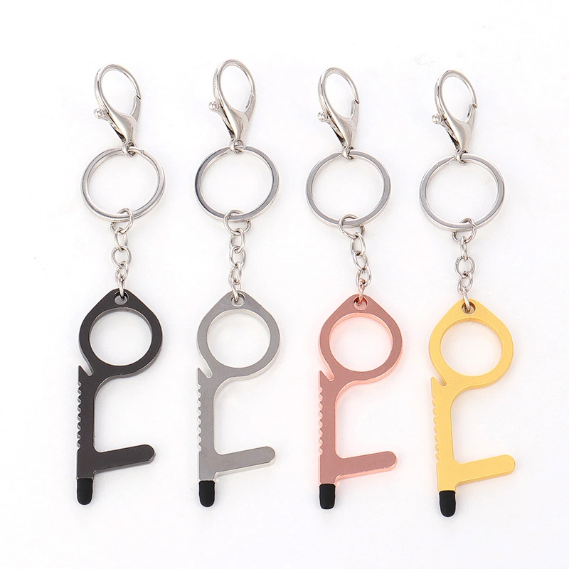 wholesale No touch prevention brass Door opener tool anti-contact safety protection EDC door opener and keychain Corkscrew