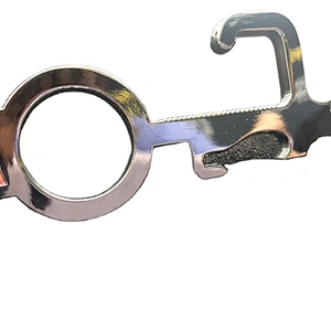 Factory Wholesale Custom Zinc Alloy Zero Contact Key chain No Touch EDC Tool Door Opener Keychain With Bottle Opener