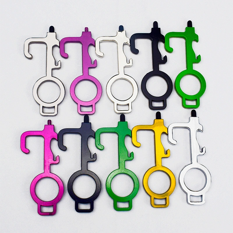 New design spot contactless door opener anti-contact safety protection tool brass EDC key chain bottle opener