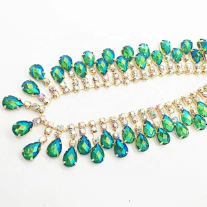 10 yards gold base resin waterdrop crystal beads chain trims for garment decors