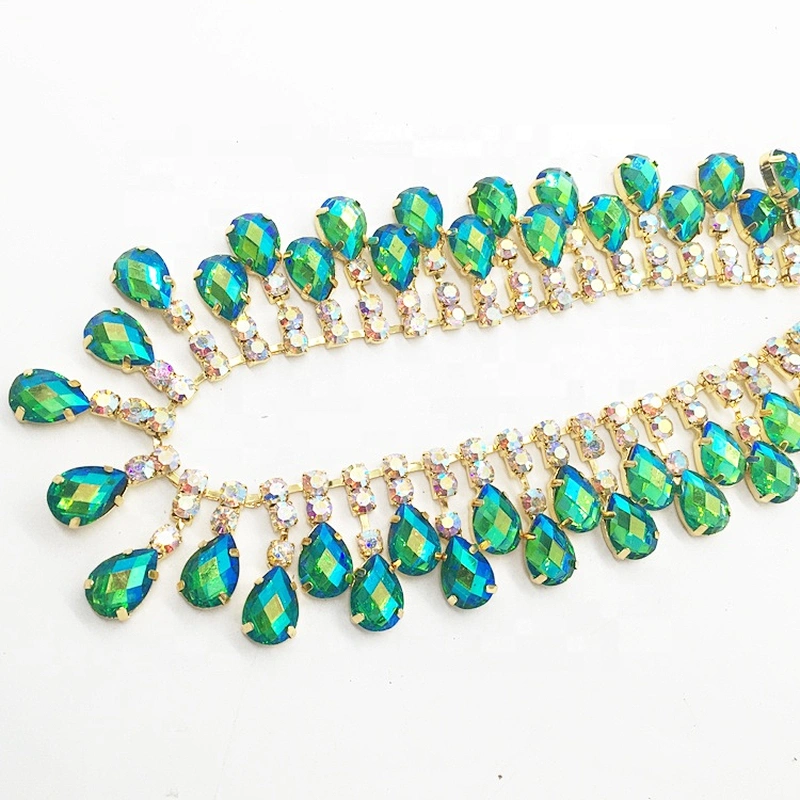 10 yards gold base resin waterdrop crystal beads chain trims for garment decors
