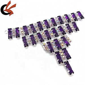 wholesale shinning purple rhinestone cyrstal appliques for bikini decoration