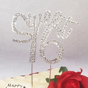 China Factory Custom SIXTEEN 16 Birthday Party Rhinestone Anniversary Crystal Cake Topper