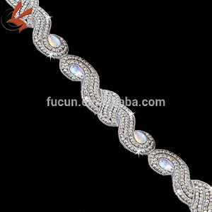 handmade iron on flower rhinestone applique trimming for wedding dress decoration