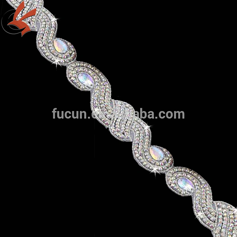 handmade iron on flower rhinestone applique trimming for wedding dress decoration