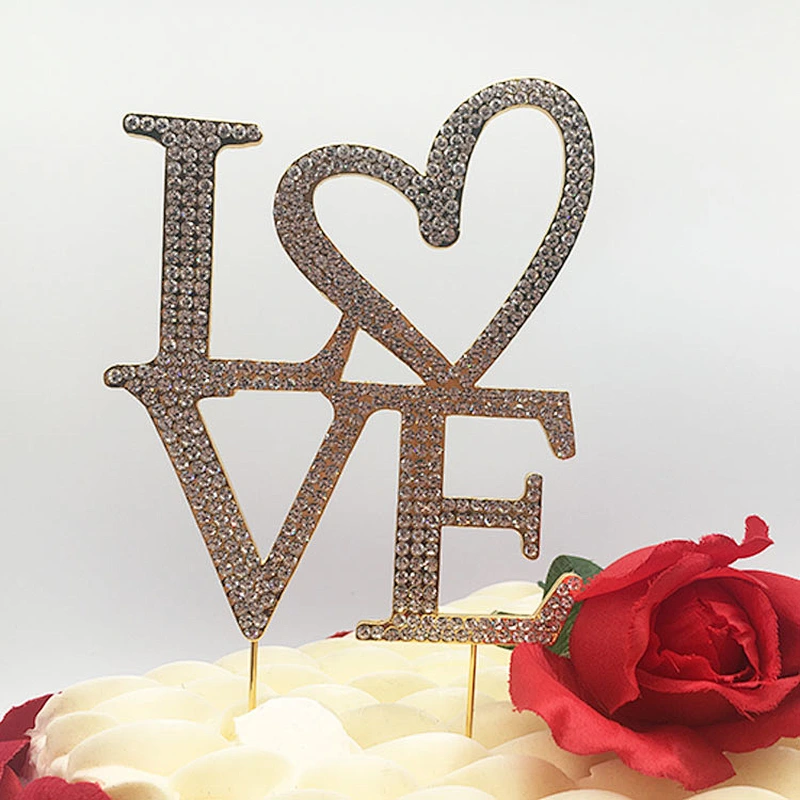 Sparkly Metal alloyed wedding love  valentine's cake toppers
