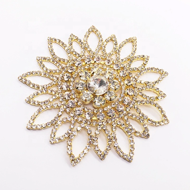 Gold Beaded Crystal Rhinestone Flat Floral Patches Embroidery Patch Applique For Garment Accessories
