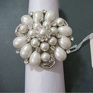 silver metal handmade strong quality white water drop pearl beads napkin ring