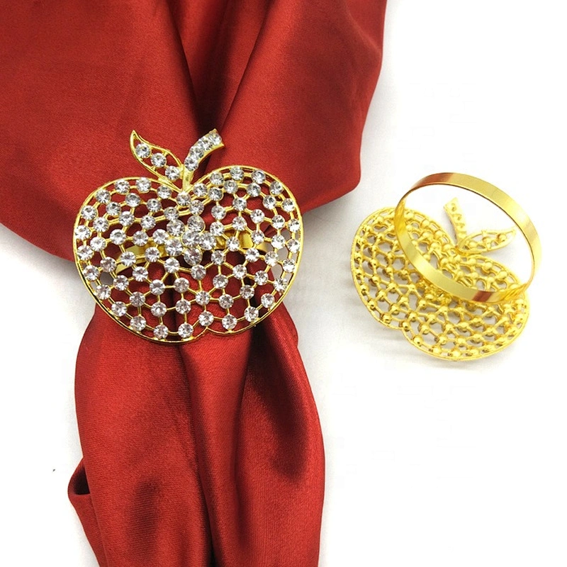 Wholesale Gold alloy rhinestone apple Napkin Ring for Events Wedding Dinner