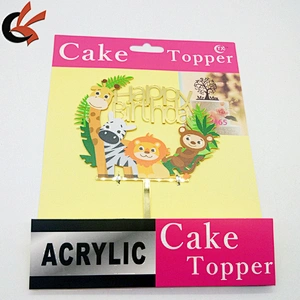 2019 New Arrival Mirror Gold Happy Birthday forest animal Acrylic Cake Topper