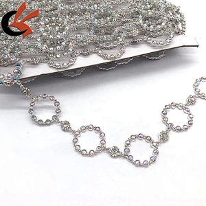 Costume Trimming silver metal AB crystal rings chain trims