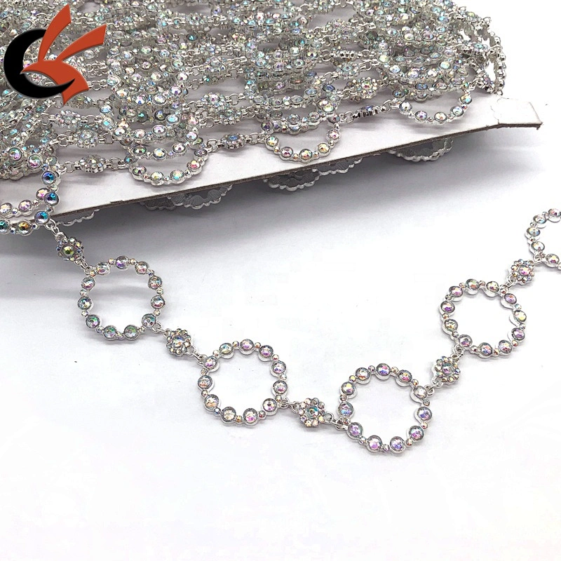 Costume Trimming silver metal AB crystal rings chain trims