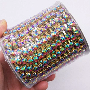Factory Handmade Sew OnSS8 6SS8 SS10 SS12 AB Color Resin cup brass chain