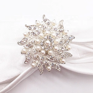 Men made table mokador decorative flower silver rhinestone beaded napkin rings for weddings