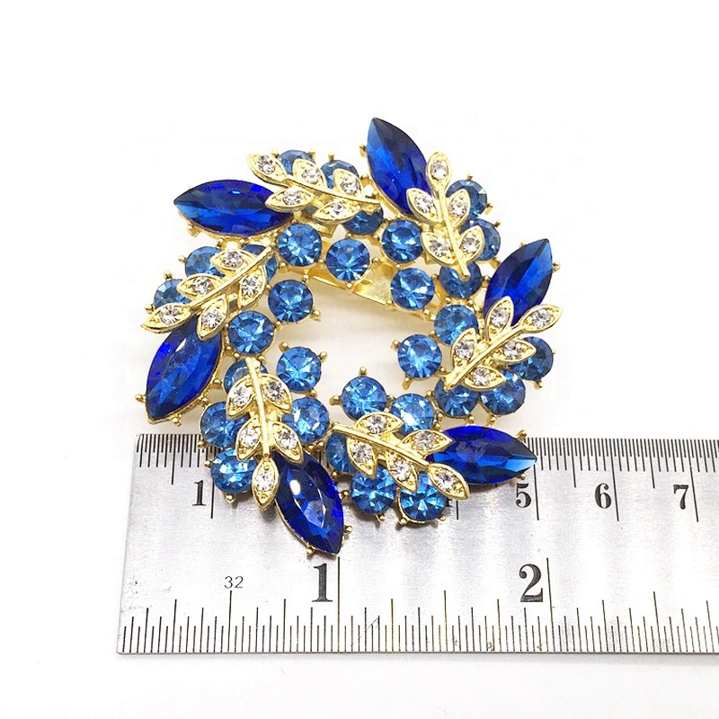 high quality wedding gifts glass stones royal blue foliage crystal rhinestone brooch