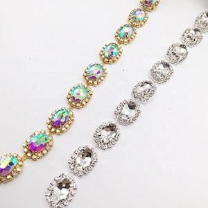 Wholesale glass designs rhinestone lace trims crystal type rhinestone chain trimmings