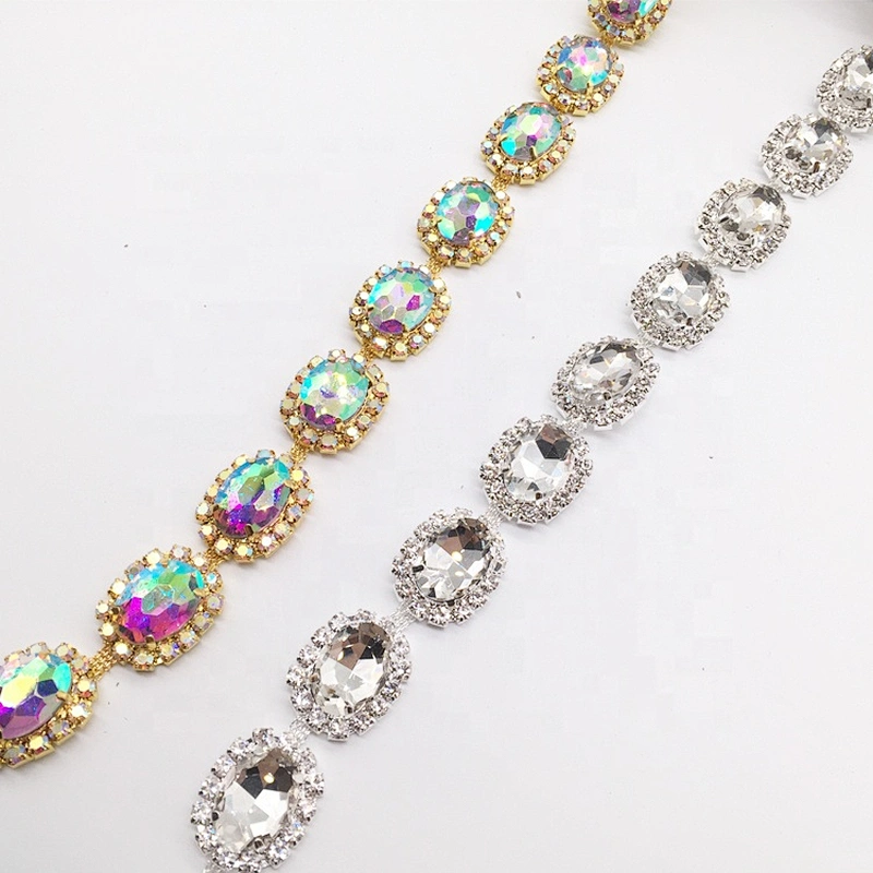 Wholesale glass designs rhinestone lace trims crystal type rhinestone chain trimmings