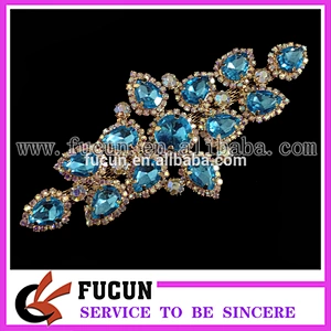 Gold base crystal beaded motif rhinestone applique for bridal