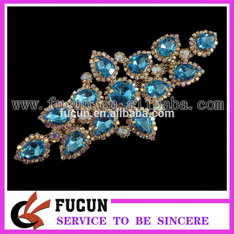 Gold base crystal beaded motif rhinestone applique for bridal