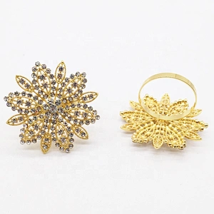Party Dinner Table Decoration Gold Rhinestone Crystals Floral Napkin rings