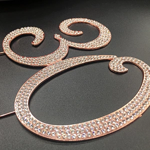 Amazon hot sell style rose gold plating Crystal Birthday figure number rhinestone cake topper