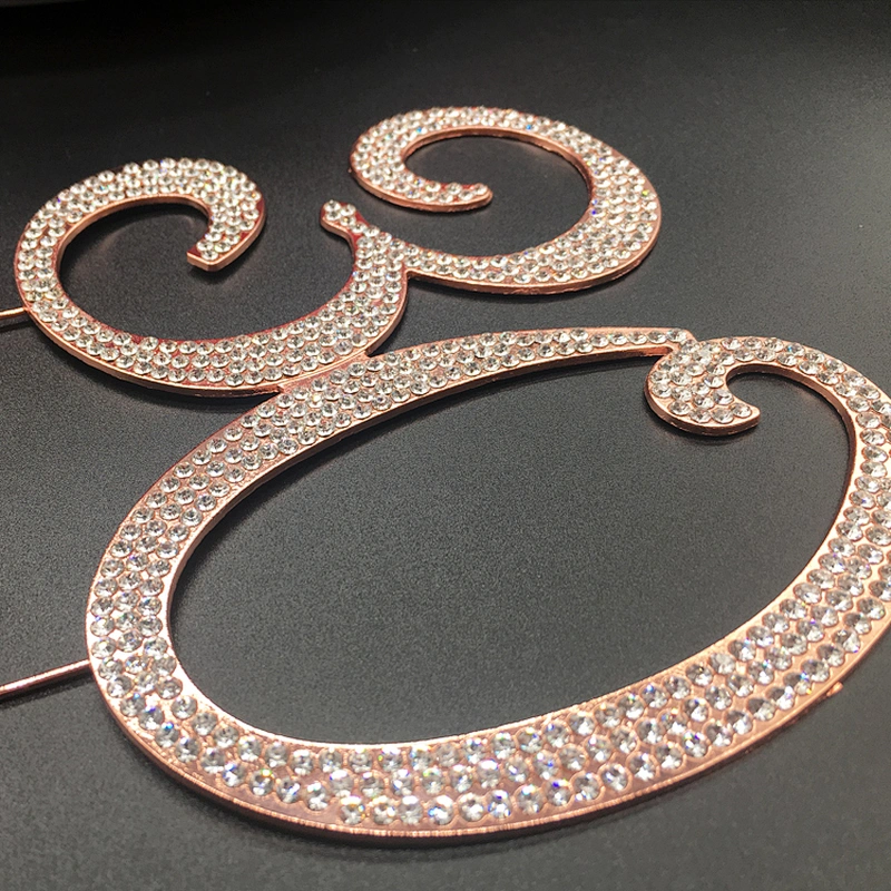 Amazon hot sell style rose gold plating Crystal Birthday figure number rhinestone cake topper