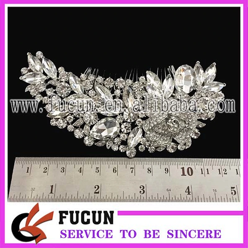 High Quality Flower Shape Crystal Rhinestone Hair Comb Bright Nickel Rhinestone Bridal Comb